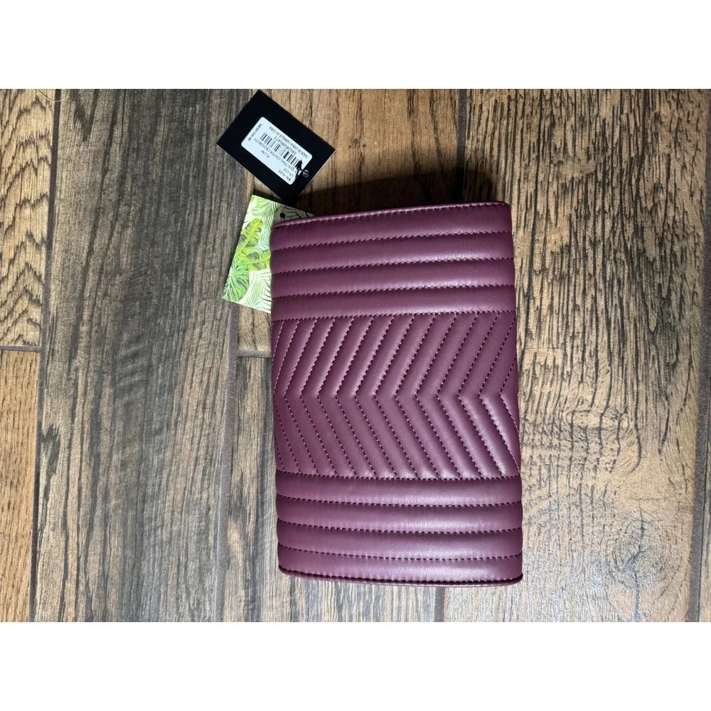 Studio Badgley Mischka Quilted‎ Chevron Clutch Wallet Plum NWT